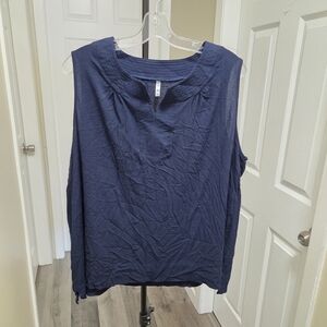 Blue Sky Linen Blend Plus Size Navy Sleeveless Top